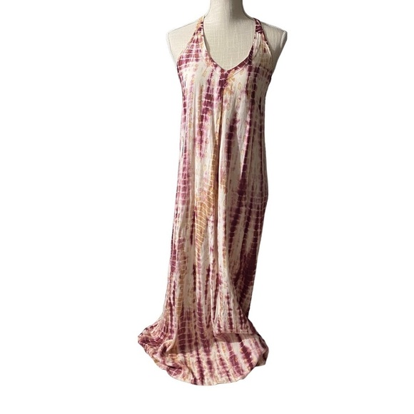 Love Stitch Tie Dye Scale Metallic Dots Textured Sleeveless Halter Maxi Dress Sm - Picture 3 of 12